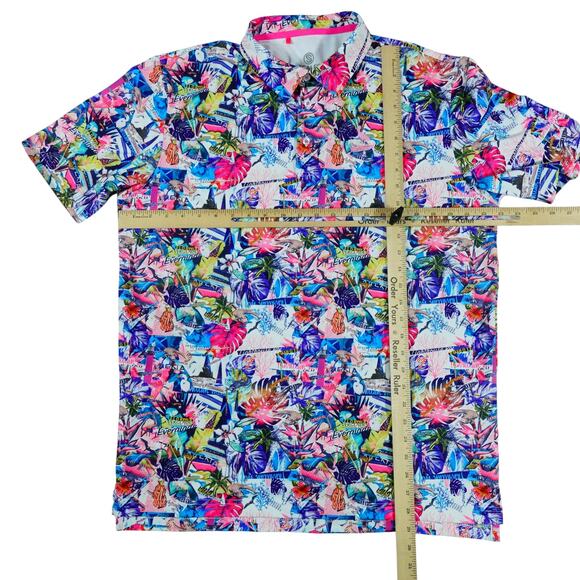 Scales Colorful Hawaiian Style Florida Tropical Print Golf Polo Shirt Mens Large - Picture 4 of 6